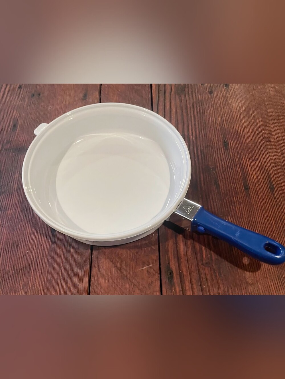 Princess House White Ceramic Saucepan with Blue Handle